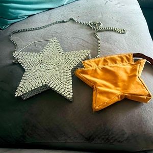 Women’s rhinestone star handbag with shoulder strap and sort handle